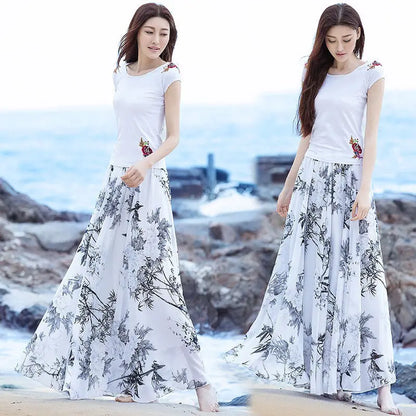 High Waist Elastic Waist Midi Full Long Skirt 2024