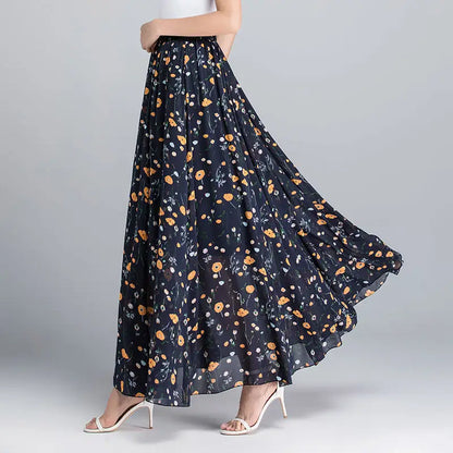 High Waist Elastic Waist Midi Full Long Skirt 2024