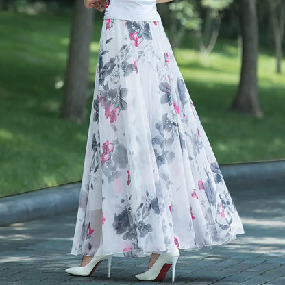 High Waist Elastic Waist Midi Full Long Skirt 2024