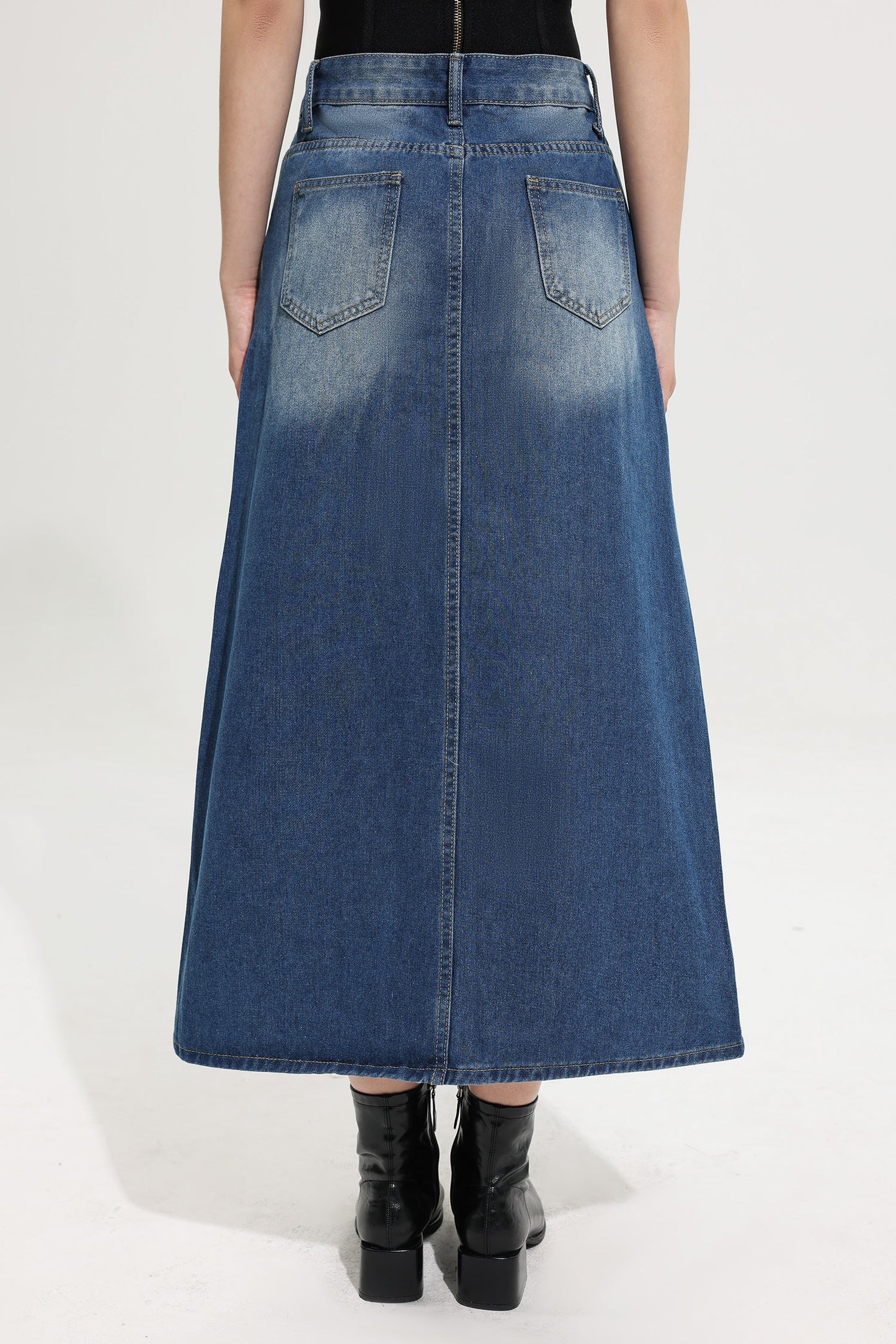 High Waist Split Denim Skirt