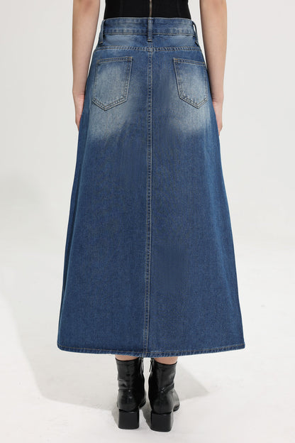 High Waist Split Denim Skirt