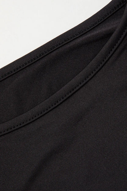 Hilia Black Round Collar Long Sleeve Top