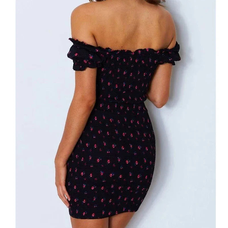 Off Shoulder Tie-Up Floral Print Ruffle Floral Dress