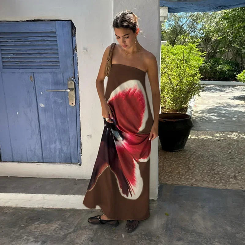 Backless Off-Shoulder Print Floral Dress