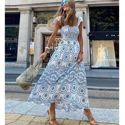 Hollow Out Floral Embroidery Flying Sleeve Dress