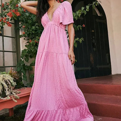 Black Embroidery Round Neck Flare Boho Dress