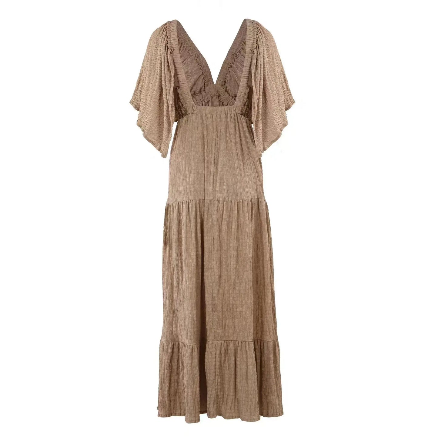 Black Embroidery Round Neck Flare Boho Dress