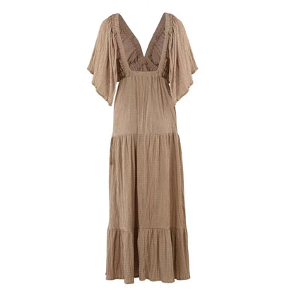 Black Embroidery Round Neck Flare Boho Dress