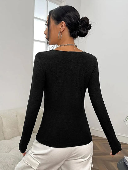 Sexy V-Neck Knitted Base Shirt Figure Slim Fit Top Women