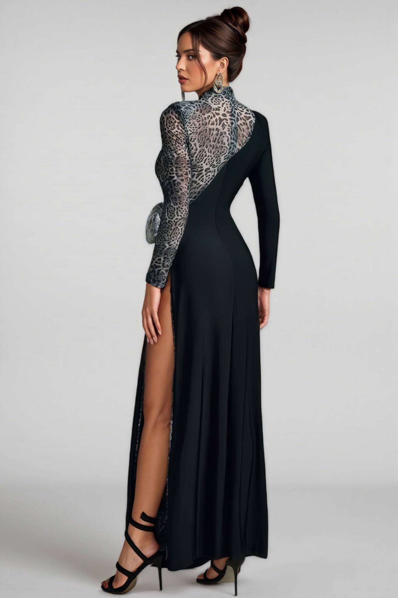 Gryixel Long Sleeve Leopard Flower Maxi Dress