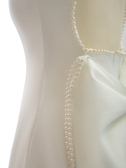 Party Dress Mini White Jewel Neck Pearls Sleeveless Backless Sexy Semi Formal Dress