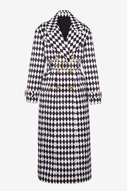 Hyrine Diamond Print Belted Trench Coat