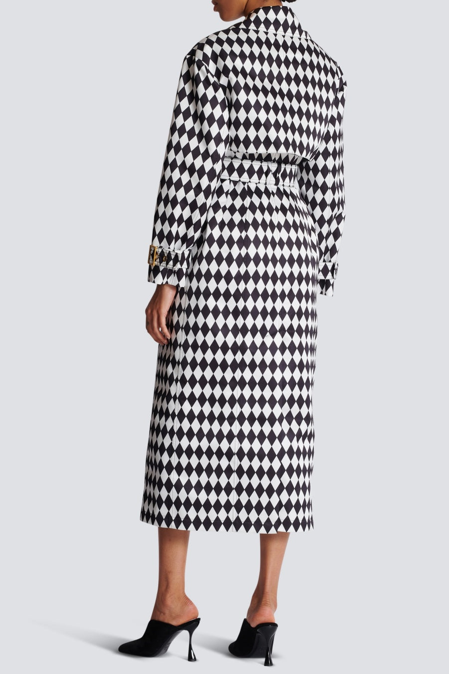 Hyrine Diamond Print Belted Trench Coat