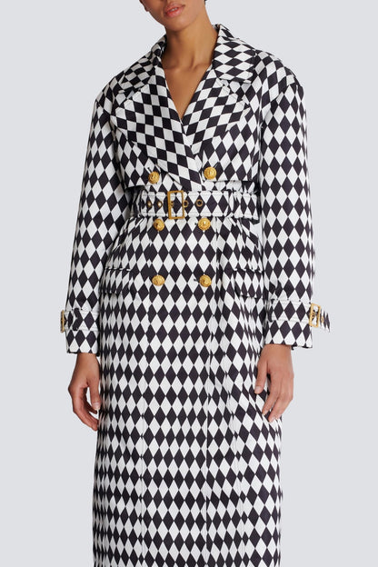 Hyrine Diamond Print Belted Trench Coat