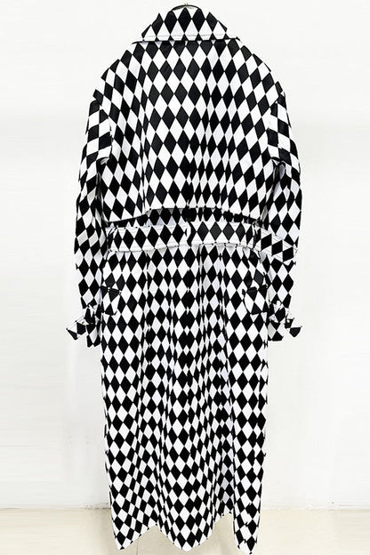 Hyrine Diamond Print Belted Trench Coat