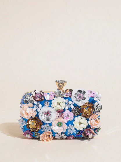 Elegant Floral Beaded Clutch Evening Bag Wedding Purse