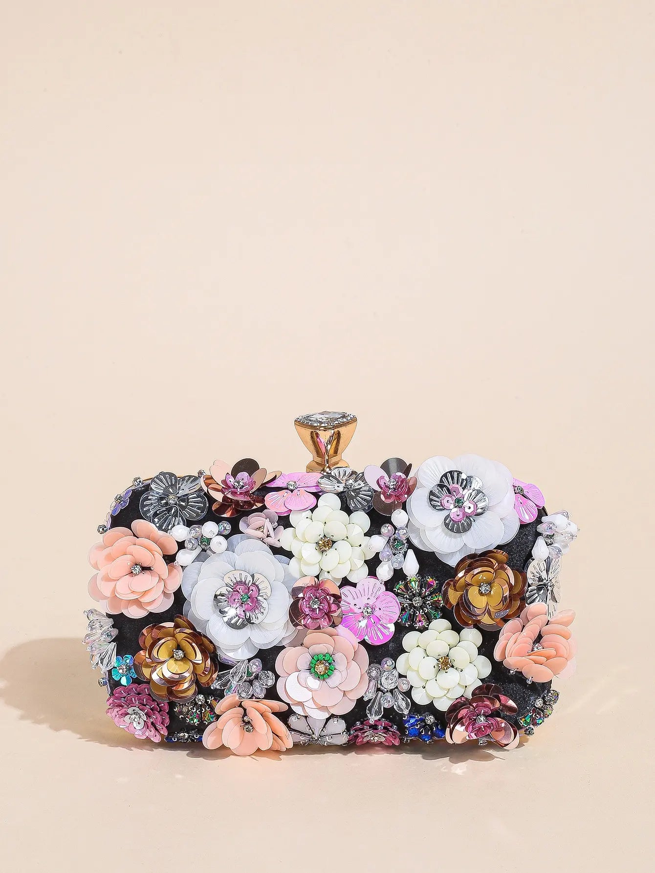 Elegant Floral Beaded Clutch Evening Bag Wedding Purse