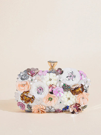 Elegant Floral Beaded Clutch Evening Bag Wedding Purse