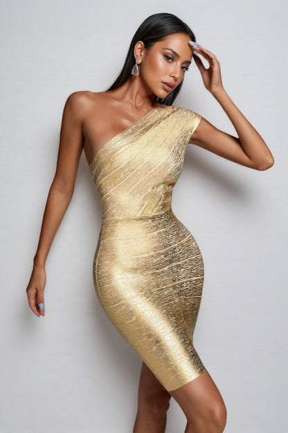 Penelope Metallic Gold Cocktail Mini Dress