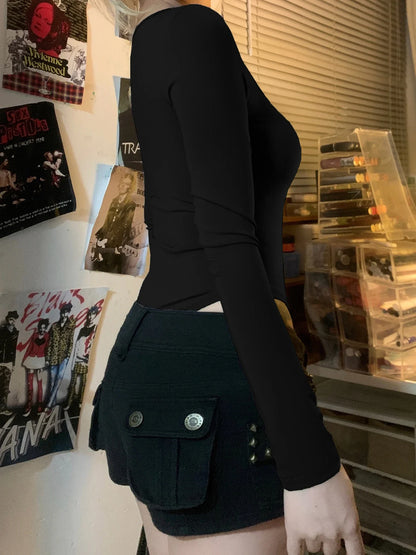 Basic Lace Trim Casual Slim Square Collar Knit Top