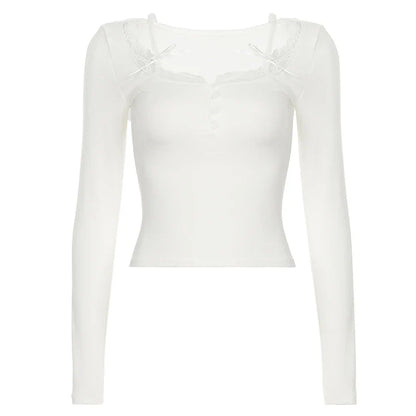 Casual Lace Trim Halter Slim Solid Square Collar Knit Top
