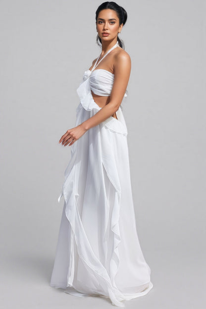 Erika Halter Cut-Out Ruffle Maxi Dress