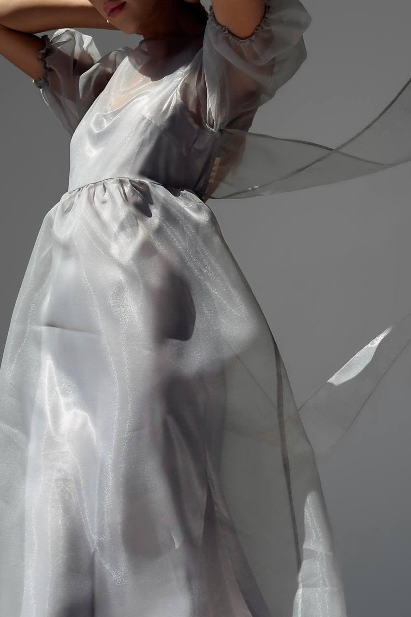 Claire Sheer Organza Puff Sleeve Midi Dress