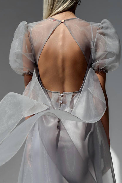 Claire Sheer Organza Puff Sleeve Midi Dress