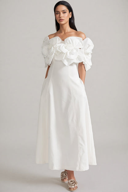 Dasaka White Strapless 3D Floral Maxi Dress