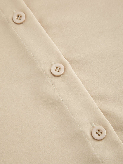 Collar Metal Hook Long Sleeve Blouse With Tie