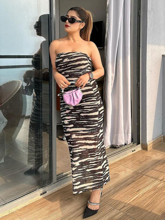 Black Zebra Tie Dye Tulle Tube Dress