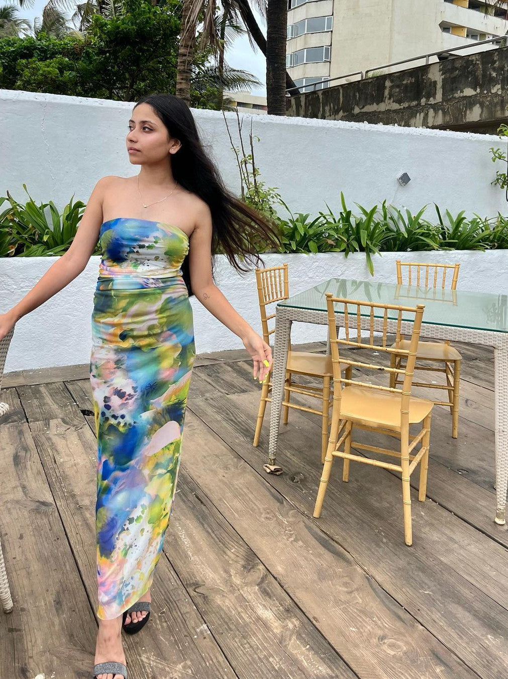 Blue Tie Dye Tulle Tube Dress