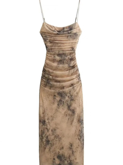 Luma Print Mesh Ruched Dress
