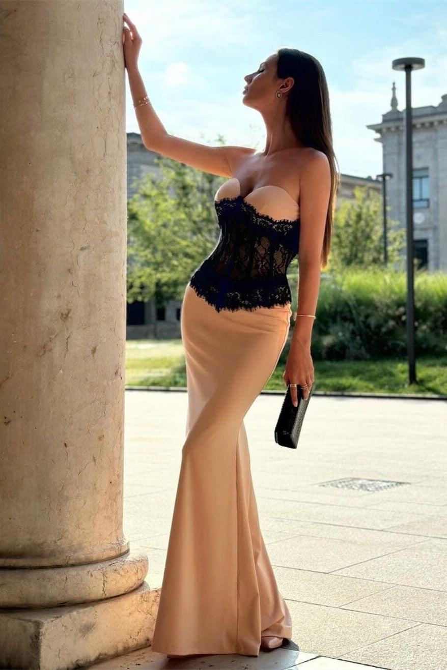 Barbara Embroidered Lace Strapless Maxi Dress