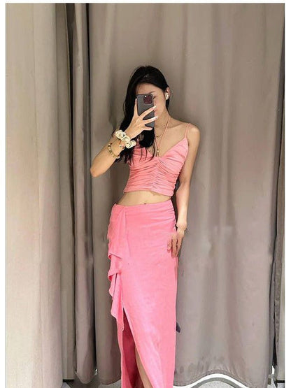 Pink Cami Top & Ruffles Skirt Coord Set