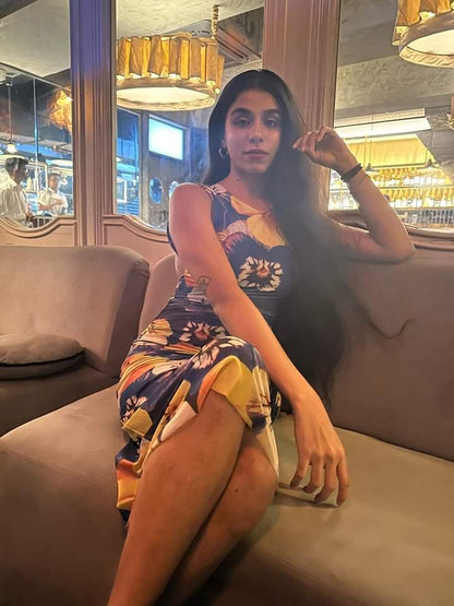 Floral Print Sleeveless Backless Mesh Tulle Dress