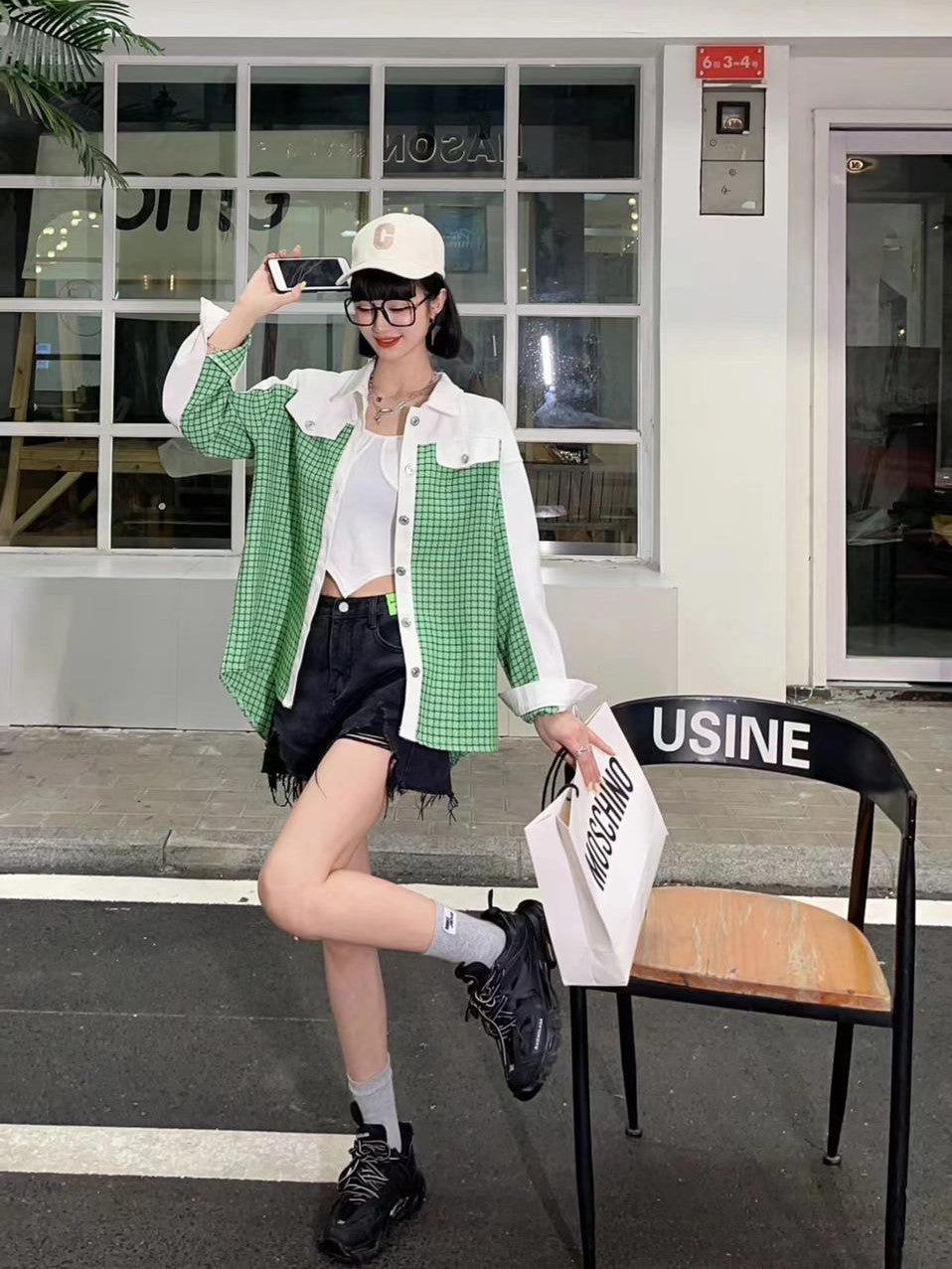 Gingham Print Shirt with Patch