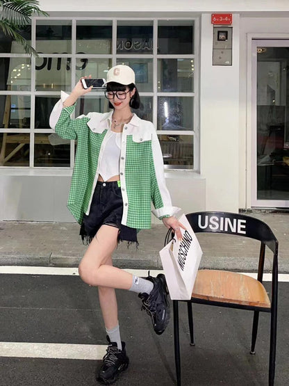 Gingham Print Shirt with Patch