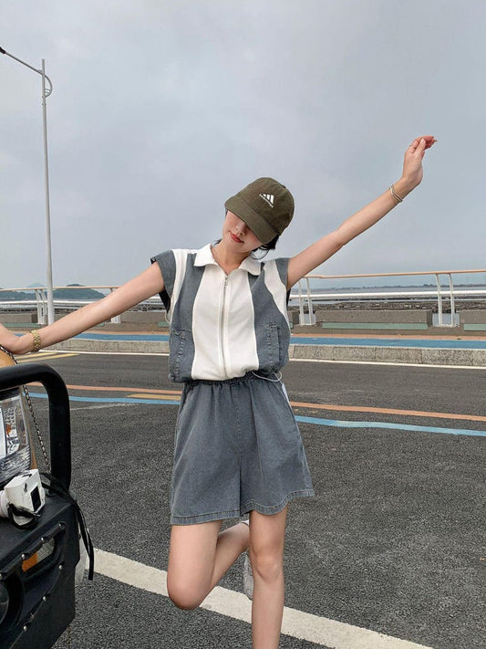 Cotton Denim Top & Shorts Coord Set