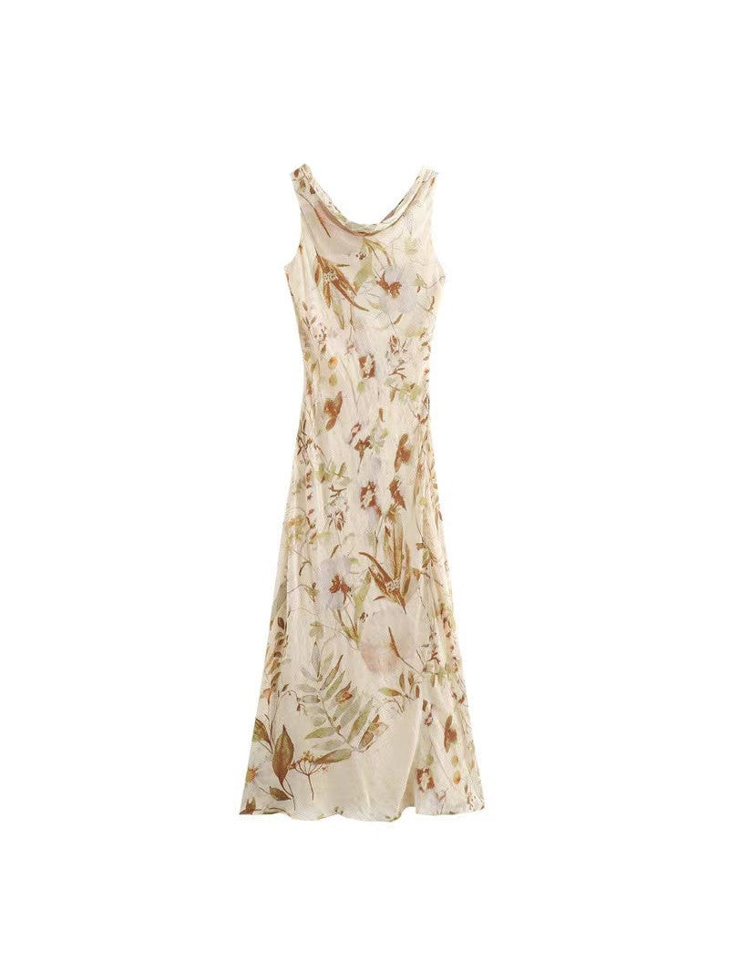 Printed Cowl Neck Fit & Flare Maxi Dress