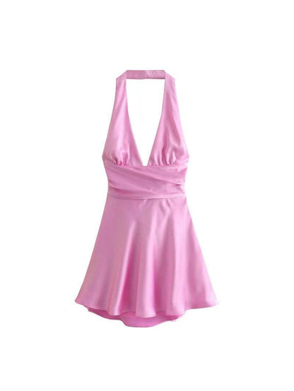 Halterneck Deep Neck Back Knot Dress
