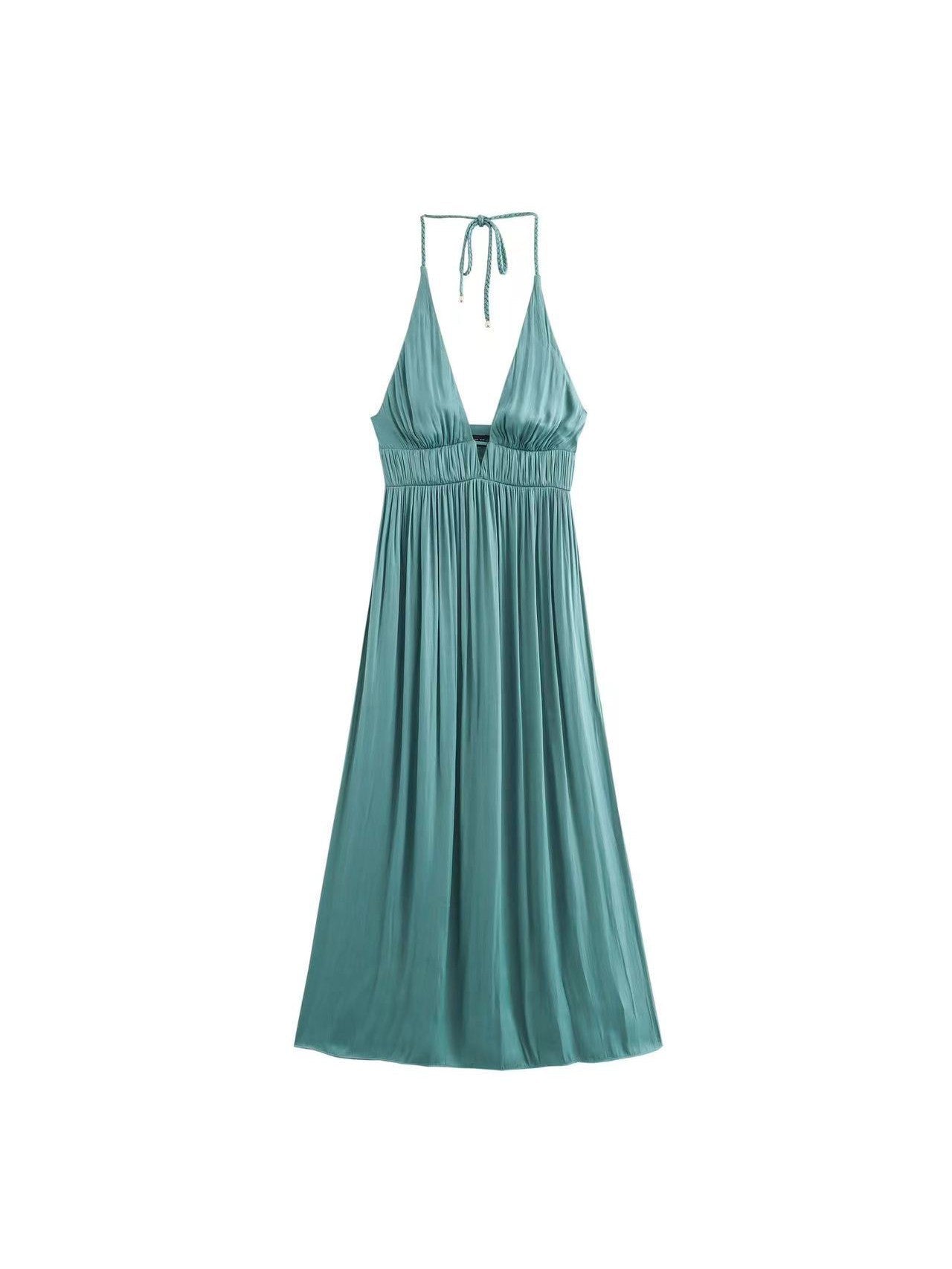 Halterneck Deep Neck Backless Maxi Dress