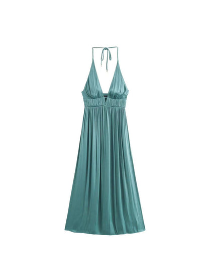 Halterneck Deep Neck Backless Maxi Dress