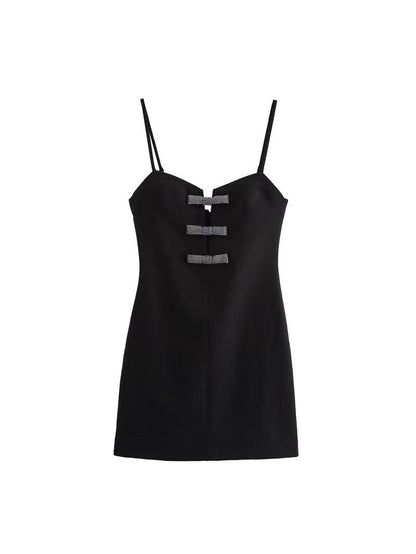 Bow Applique Spaghetti Strap Short Dress