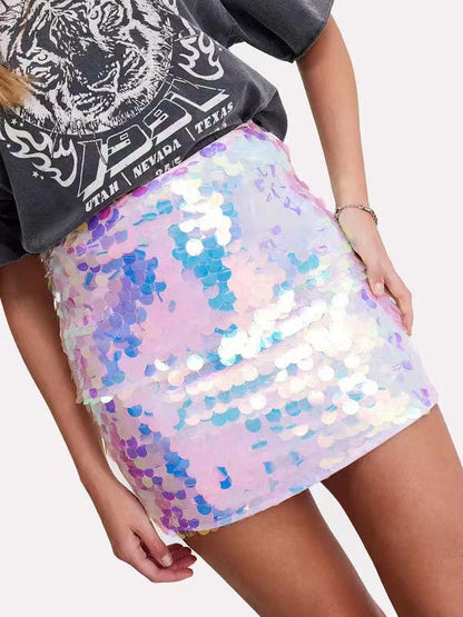 Holographic Short Coin Sequins Mini Skirt
