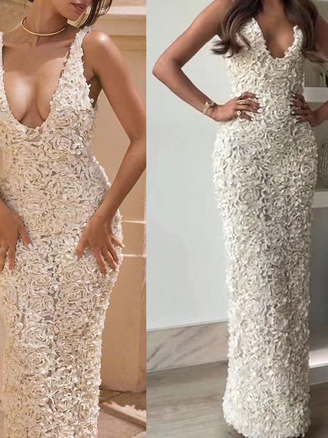 Rose Embellished Sleeveless Maxi Dress