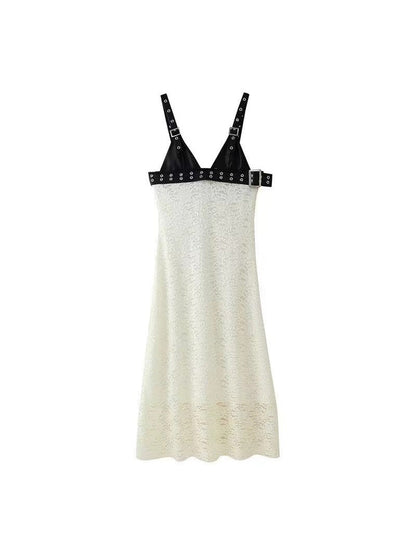 Floral Lace Belt Bodice Midi Dress