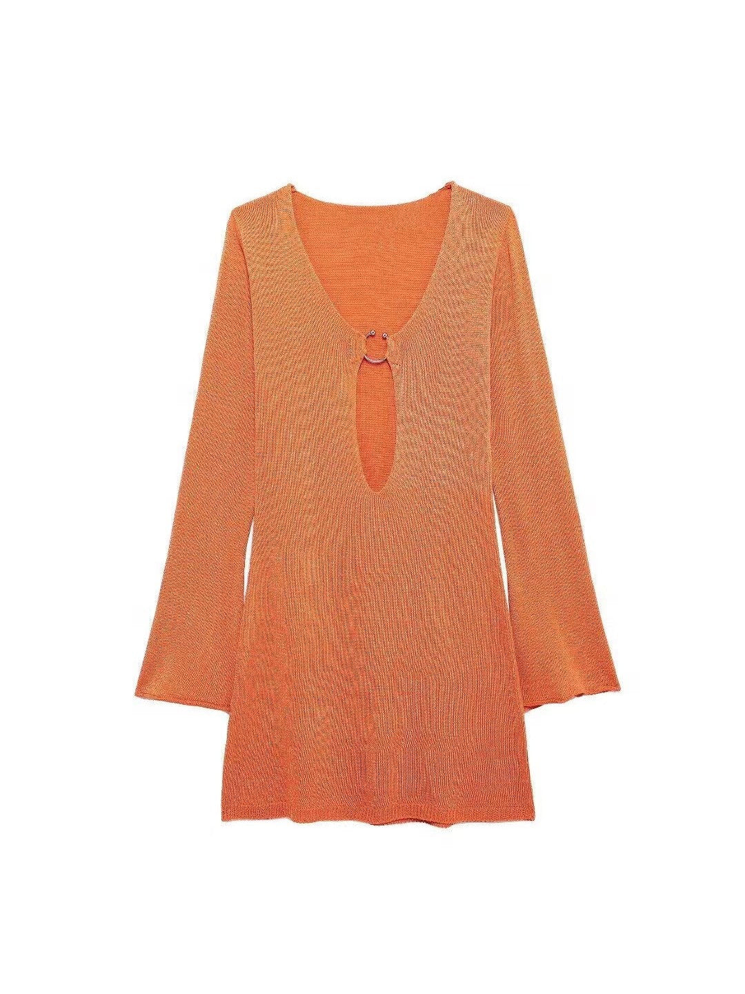 Long Sleeves Deep Neck Cutout Short Dress