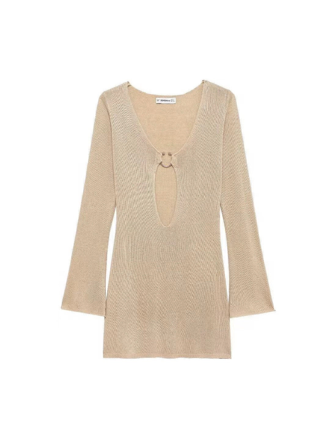 Long Sleeves Deep Neck Cutout Short Dress