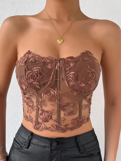 Rose Lace Corset Tube Top